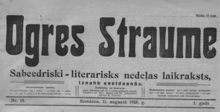 IZ PAGĀJĪBAS Ogres Straume, Nr. 1 (18.05.1929.)